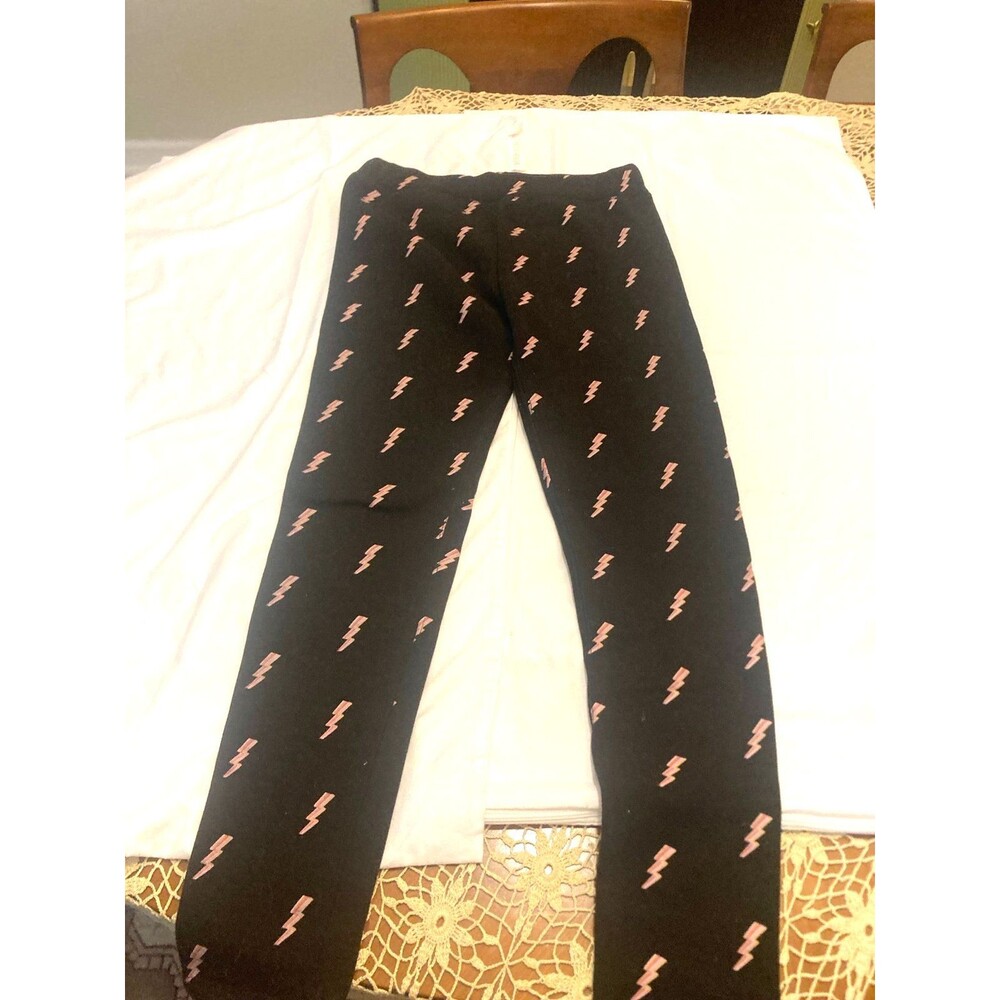 Rumi + Ryder The Cozy Fleece Legging Black Pink Lightning Bolt Girls XL 16